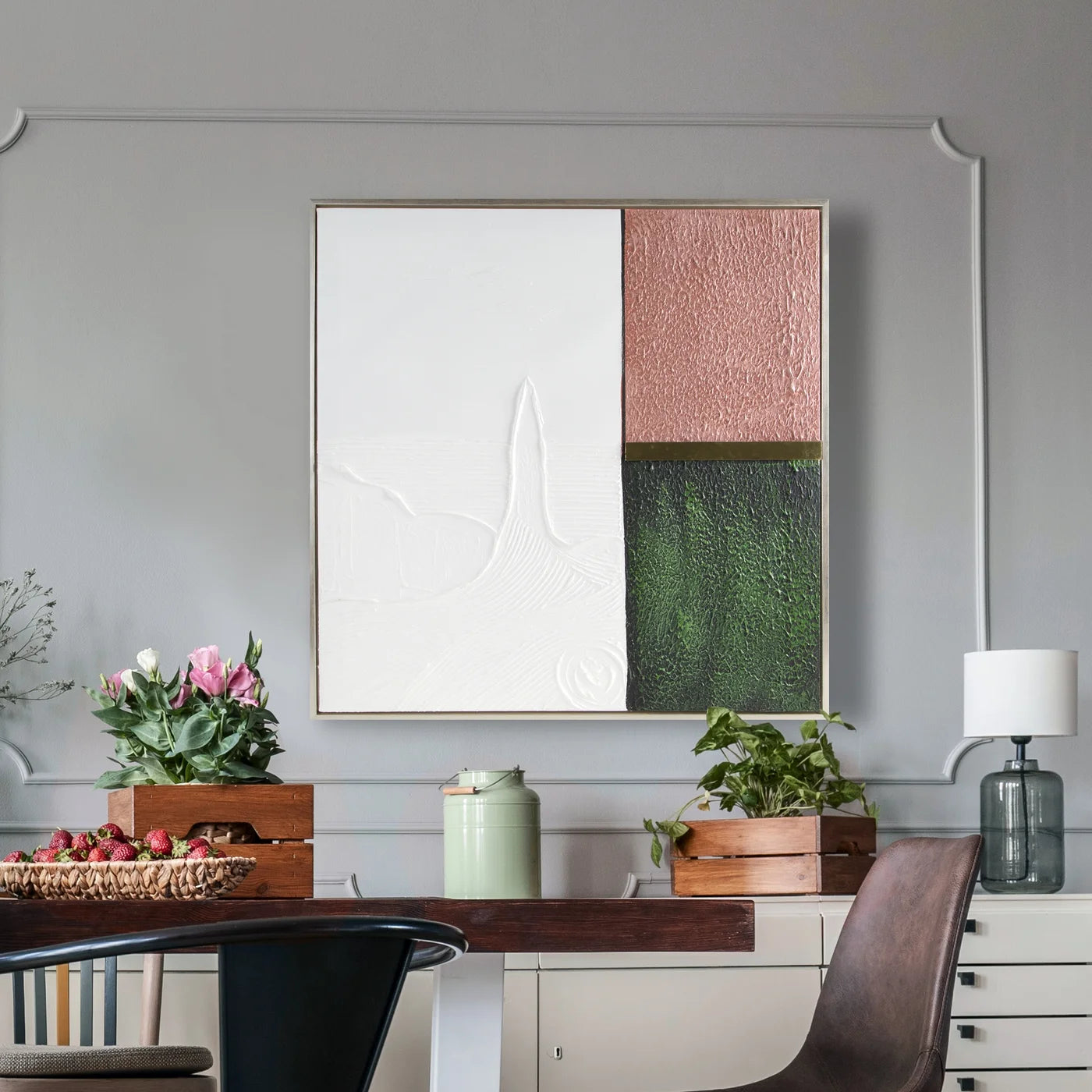 Glezna Geometry 80/80 cm balts/rozā - N1 Home