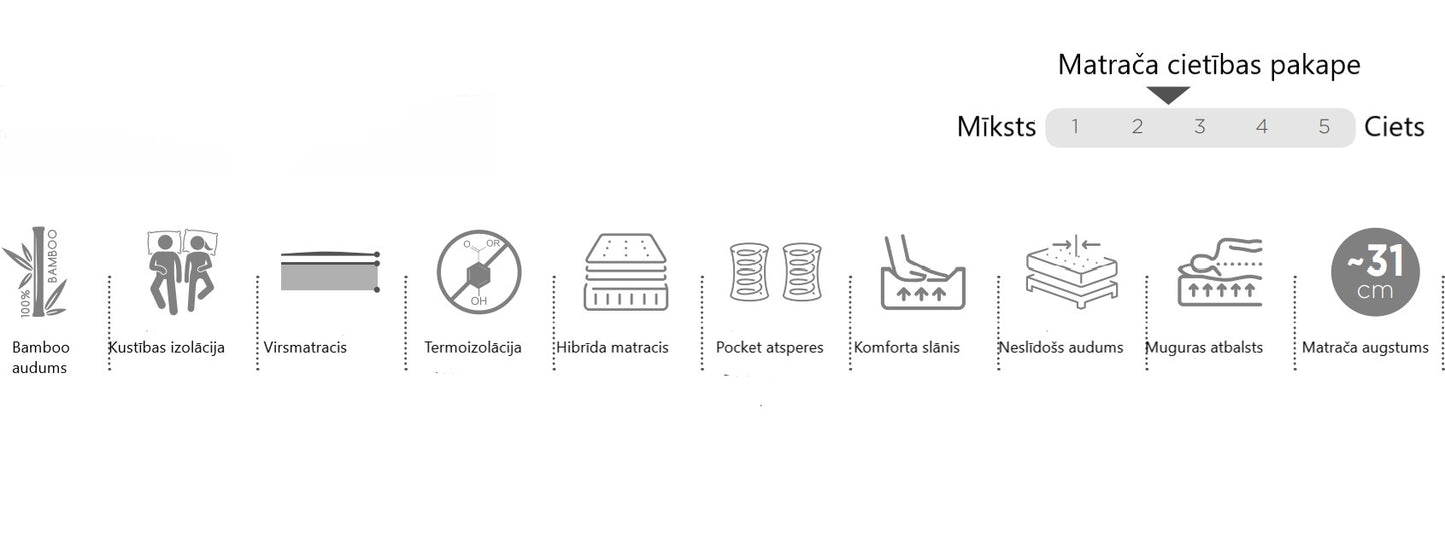 Gulta ar matraci Bambu 160/200 cm bēšs - N1 Home
