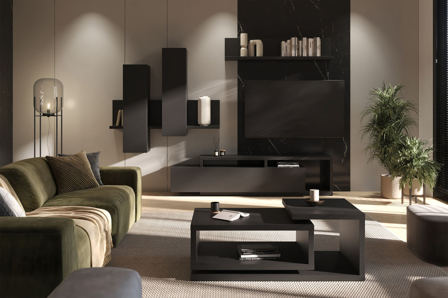 Sienas bloks Botes 219+/52/200 cm melns supermatēts - N1 Home