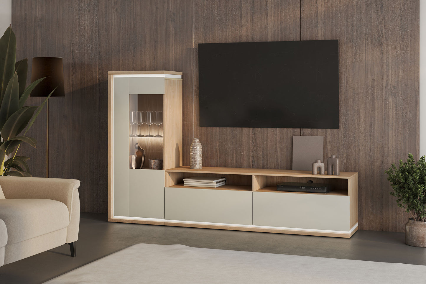 Sienas bloks Dors 270/201/41 cm eļļots ozols/kašmirs - N1 Home