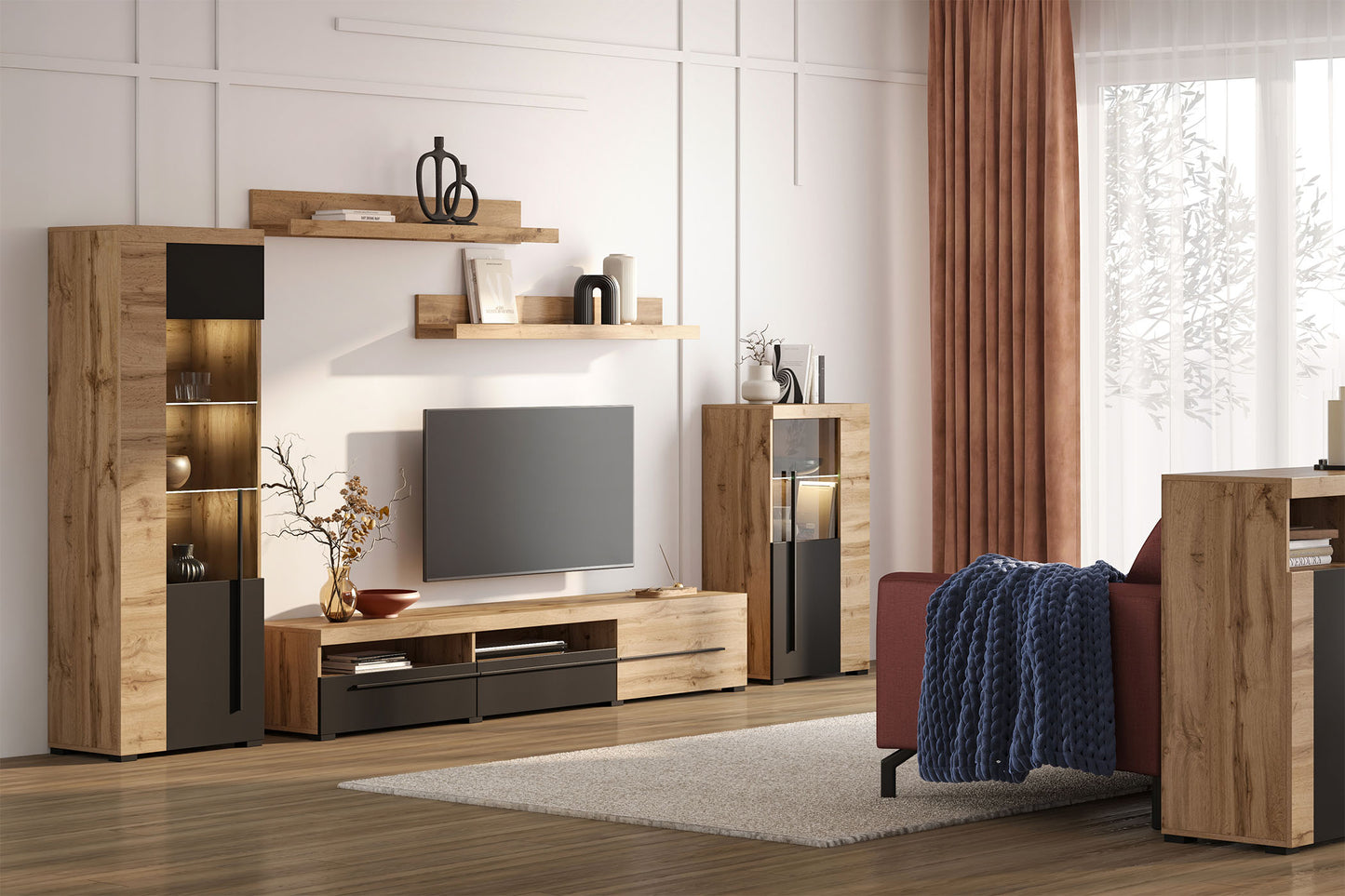 Sienas bloks Rogos 370/160/40 cm Votan ozols/melns