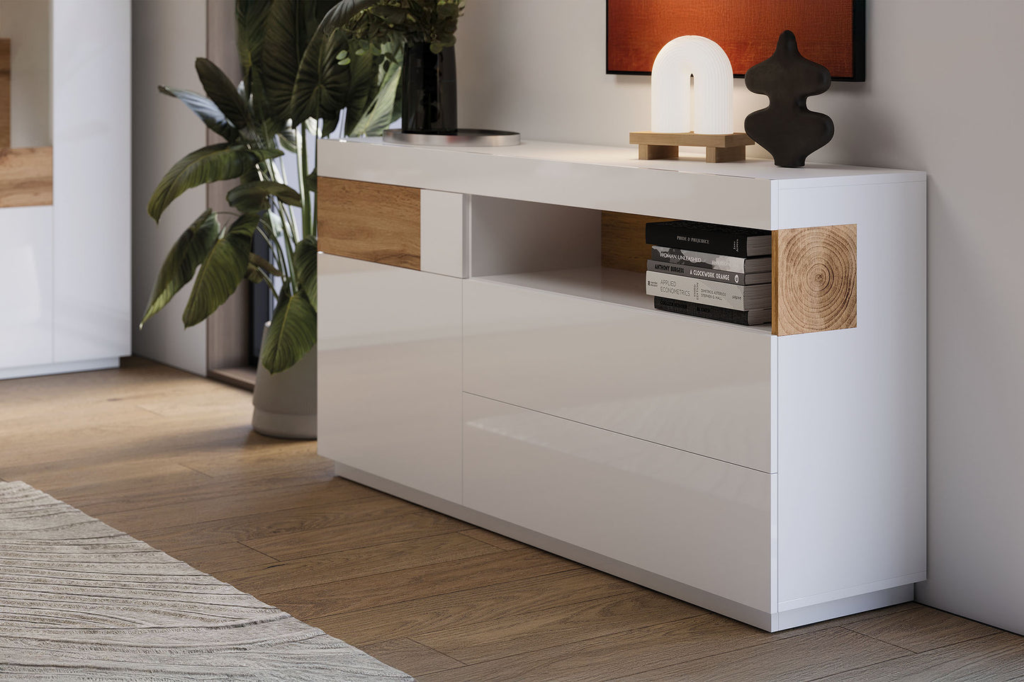 Kumode Solani 150/85/40 cm balts/Votan ozols - N1 Home