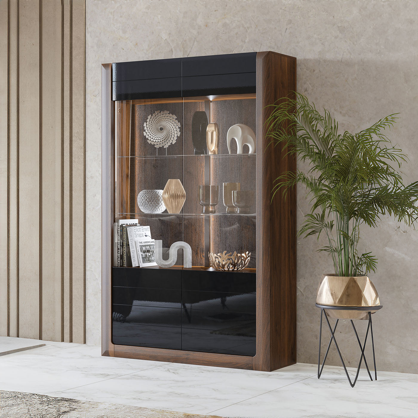 Skapis Kavasari 129/200/41 cm Kolumbijas valrieksts/melns