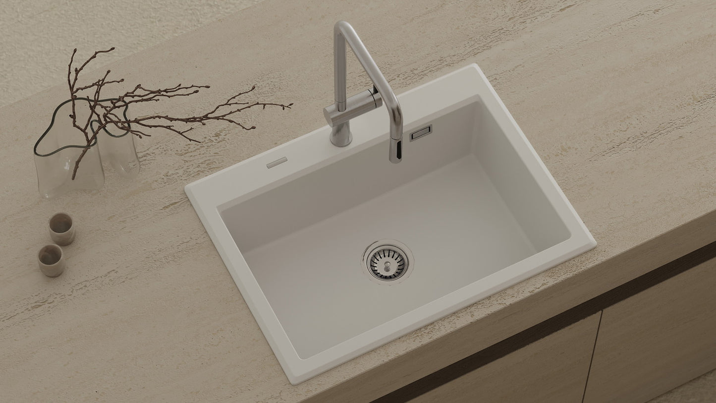 1-bļodas granīta izlietne Eridan 700 x 520 x 210 metāliski pelēka - N1 Home