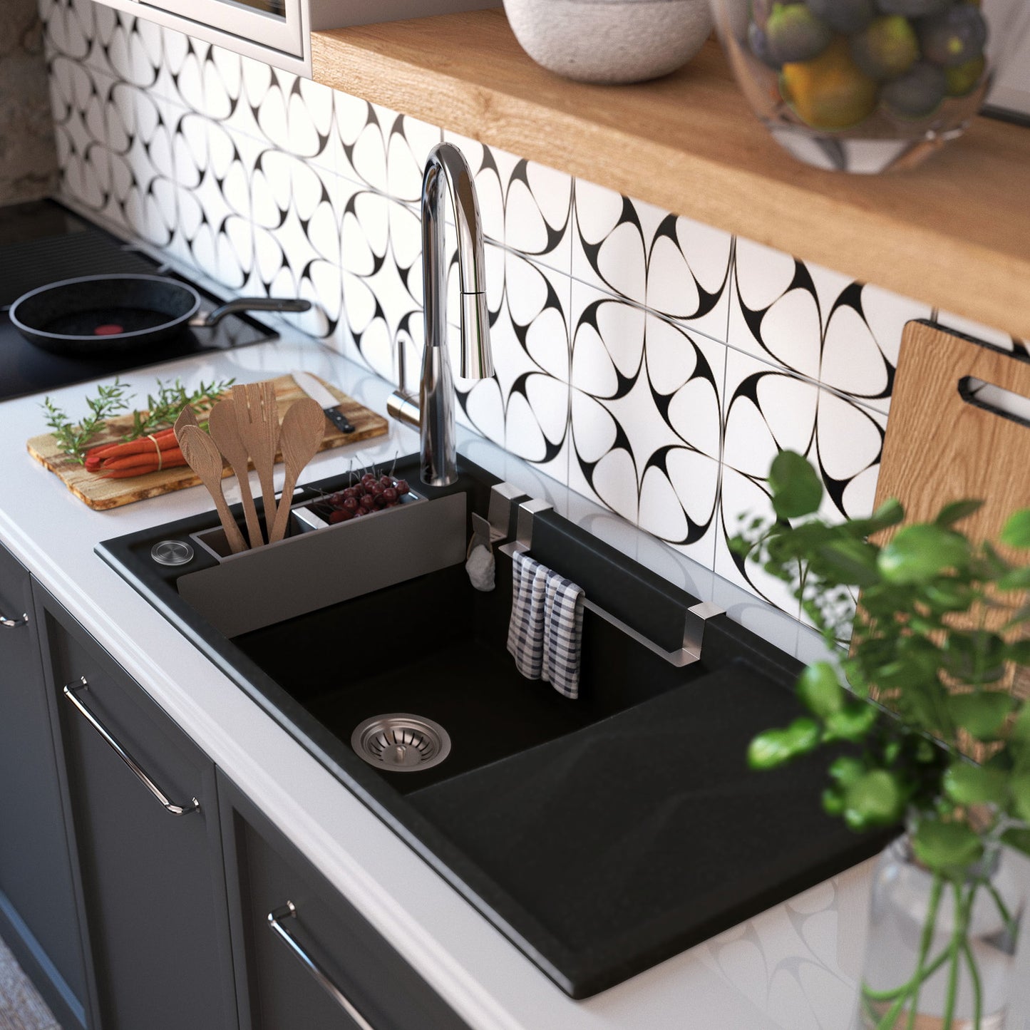 Magnētiskā 1 bļodas granīta izlietne ar izlietni Magnetic 820 x 500 x 219 metāliski pelēka - N1 Home