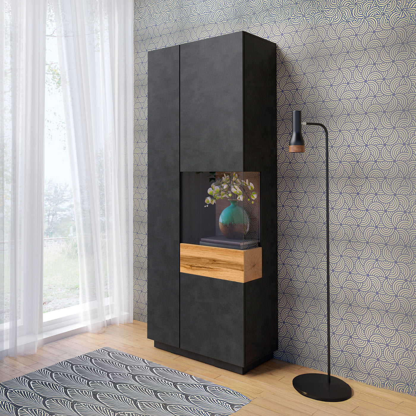 Skapis Solani 80/207/40 cm antracīts/Votan ozols - N1 Home