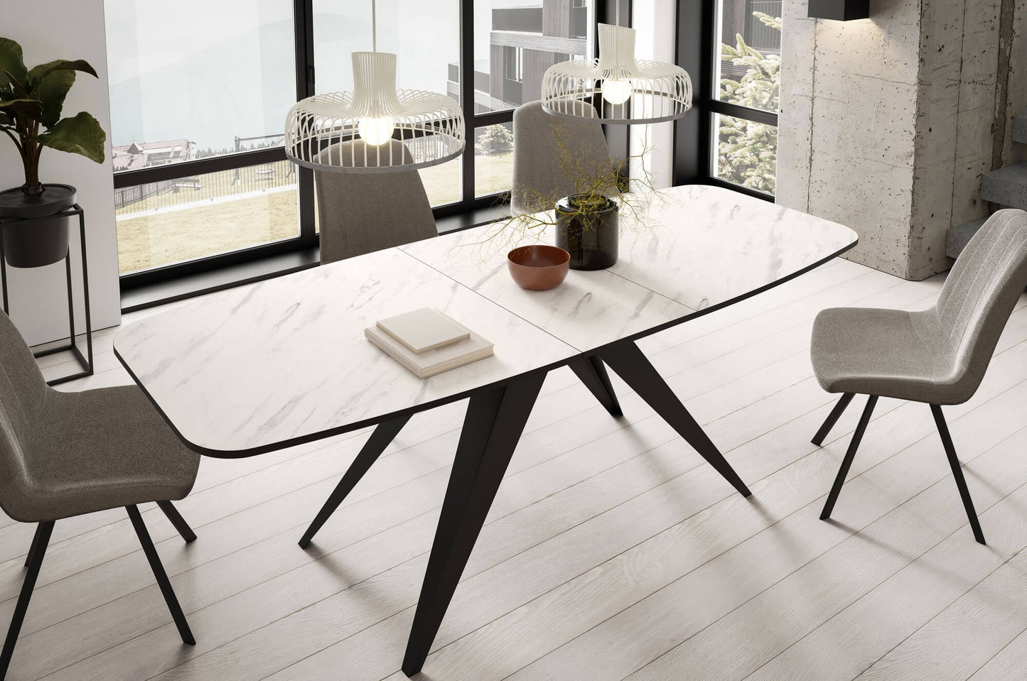 Galds Fery 76/160/80; 76/180/90 cm balts marmors/melns - N1 Home