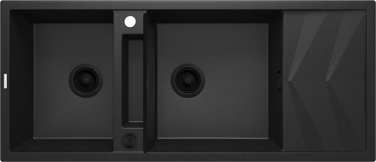 Magnētiskā 2 bļodiņu granīta izlietne ar notekcauruli Magnetic 1160 x 500 x 224 grafīta metālisks - N1 Home