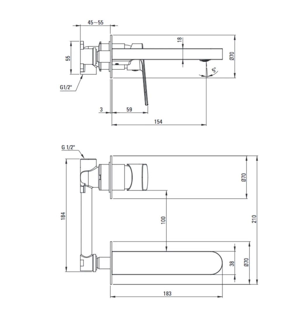 Iebūvējamais izlietnes maisītājs, 2 caurumi Alpinia 183 mm zelts - N1 Home