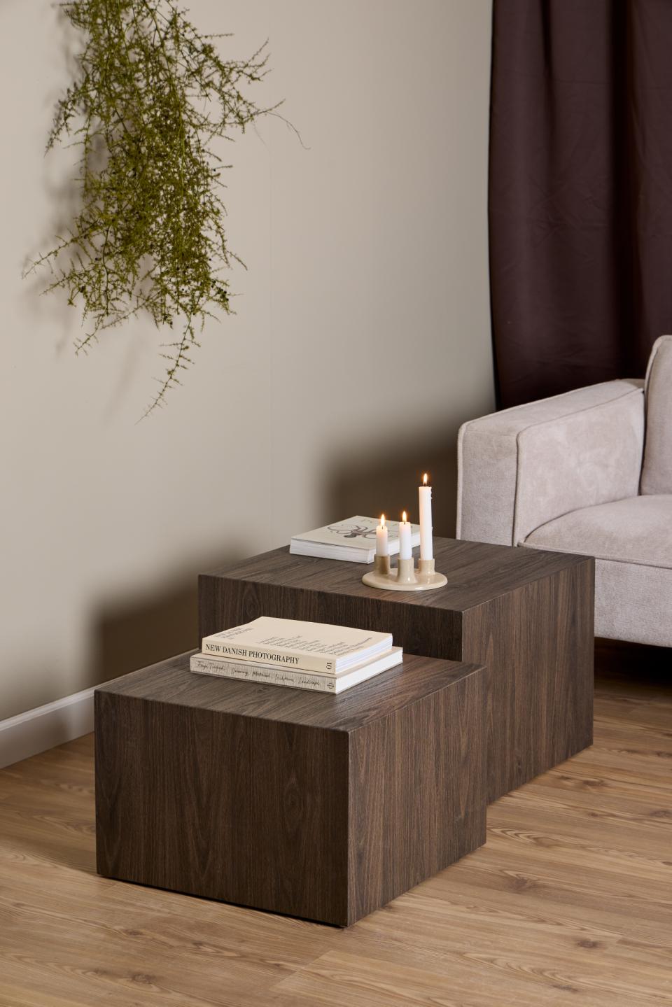 Kafijas galds Dia 58x58x40 cm; 50x50x33 cm pelēks kūpināts - N1 Home