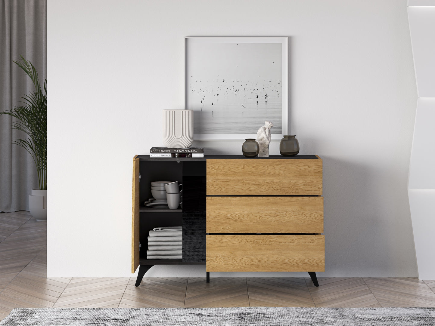 Kumode Toskana 120/82/38 cm ozols/melns