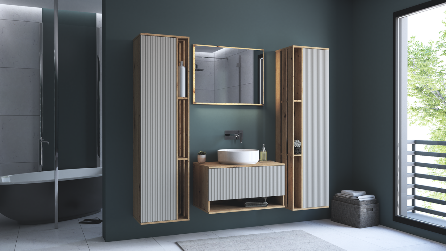 Vannas istabas izlietnes skapīs Avi 60/45/43 cm; 80/45/43 cm kašmirs/ozols - N1 Home