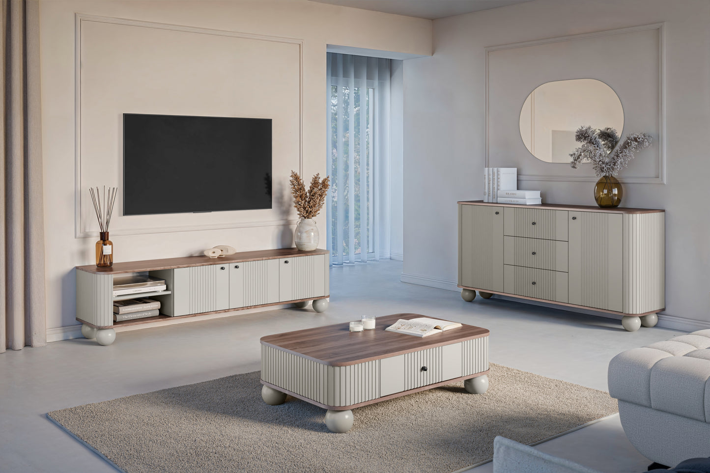 Kumode Vespa 160/82/38 cm kašmirs/rieksts/melns - N1 Home