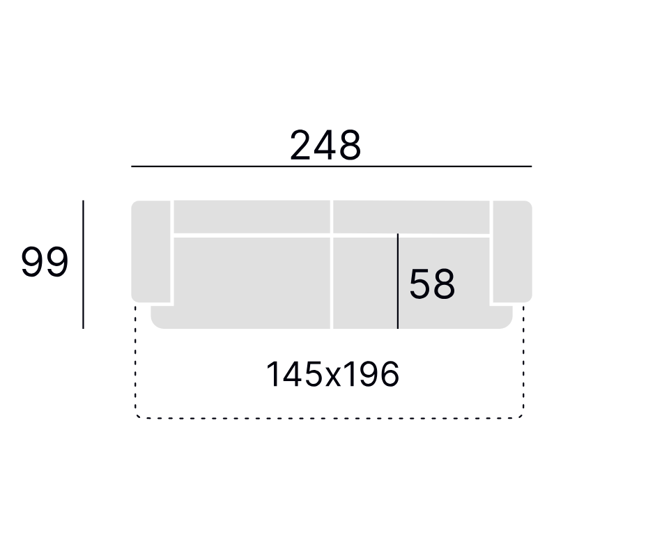 Dīvāns Loret 258/87/58 cm Matt Velvet 59 - N1 Home