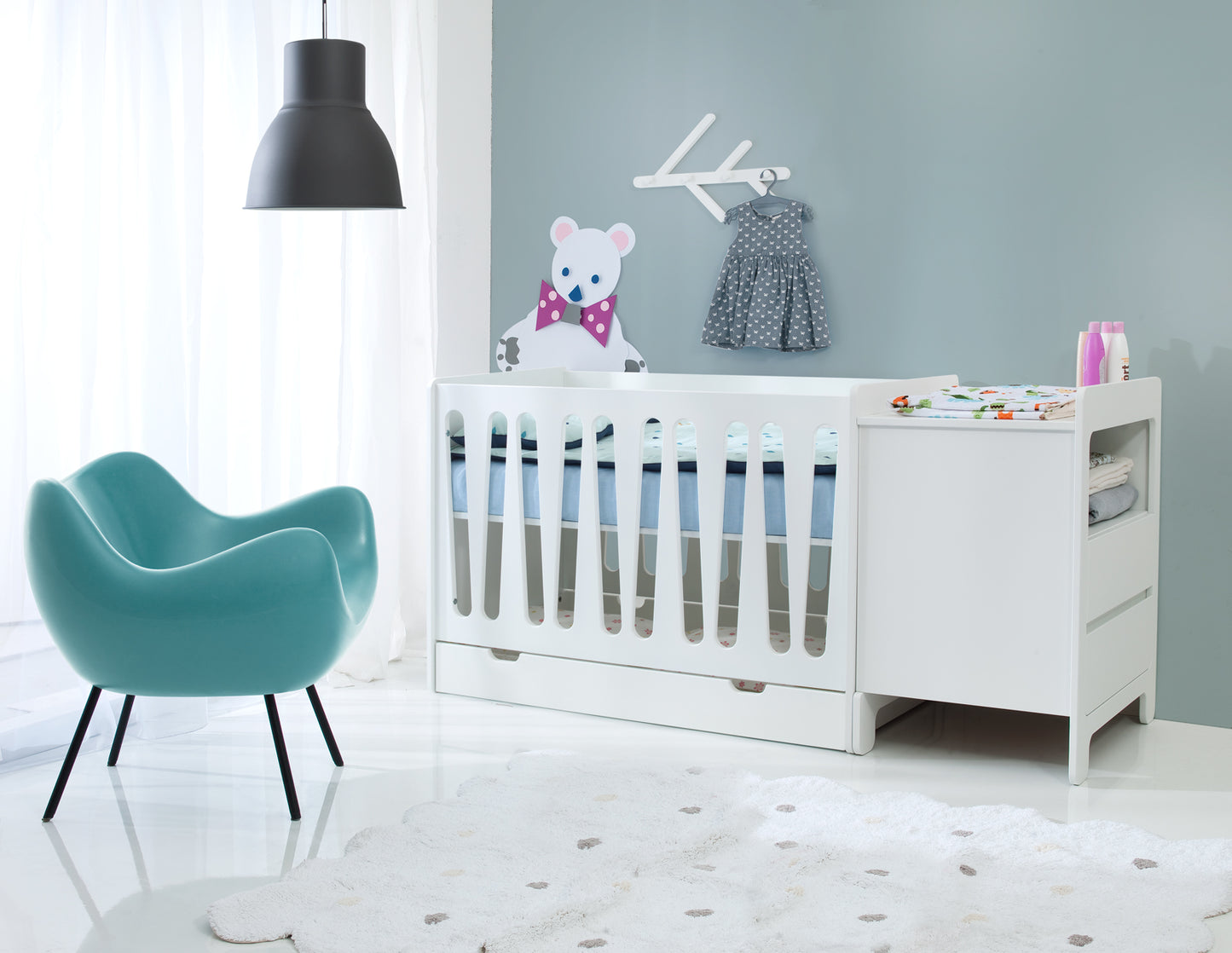 2 atvilktņu kumode MUNI 67/52/89 cm balts - N1 Home