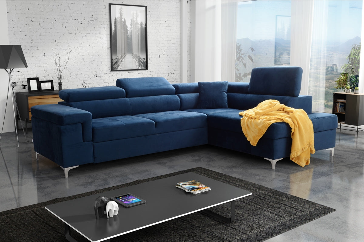 Dīvāns EGO L labais stūris 274/76-98/202 cm zils - N1 Home