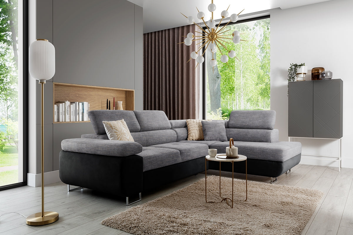 Dīvāns TOKYO labais stūris 277/76-98/201 cm tumši/gaiši pelēks - N1 Home