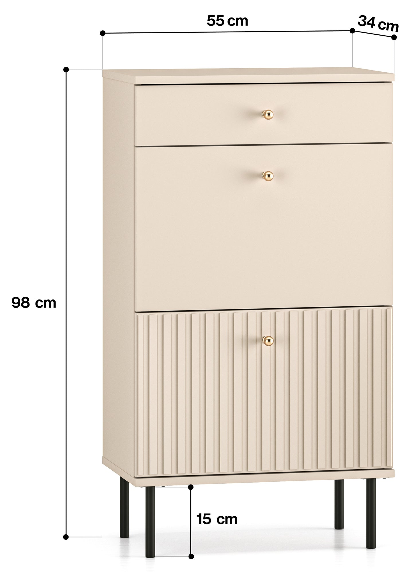 GALETO apavu skapis, 98x55x34 cm, ar atvilktni un dekoratīvām smilškrāsas līstēm - N1 Home