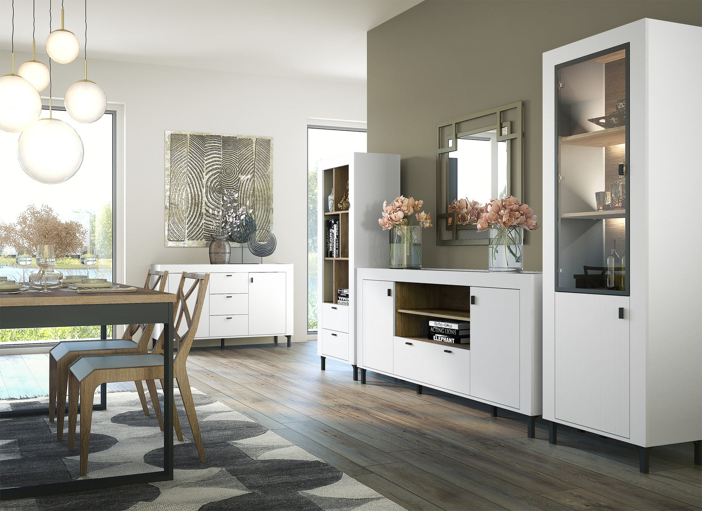 Vitrīna Lamos 56/148/38 cm balts/melns - N1 Home