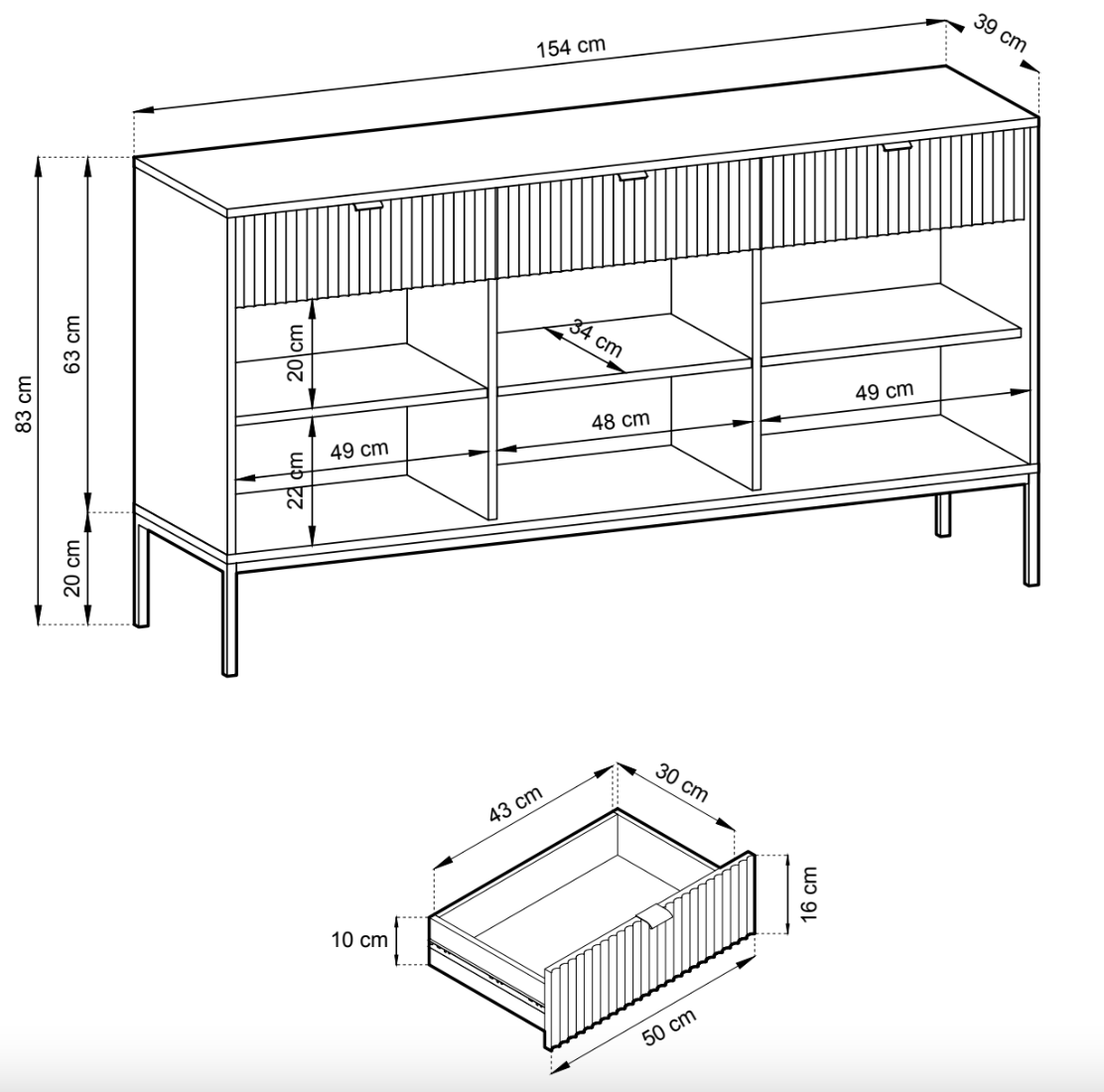 Kumode NV 154/83/39 cm olīves/melns