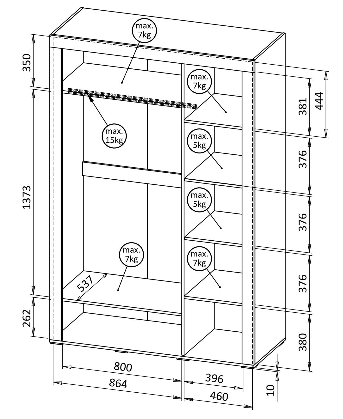 NOMILLA Trīsdurvju skapis ar spoguli 132 cm, melns - N1 Home