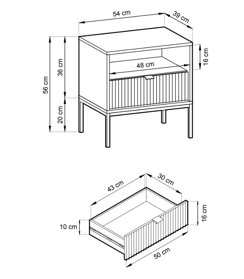 Naktsskapītis NV 54x39x56 cm olīves/melns