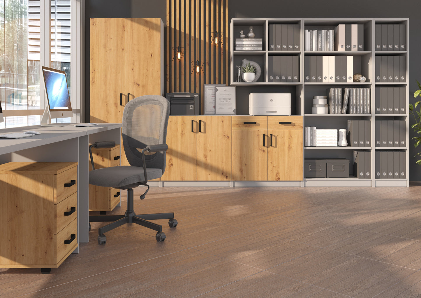 Biroja kabinets Stun 117/160/44 cm pelēks - N1 Home