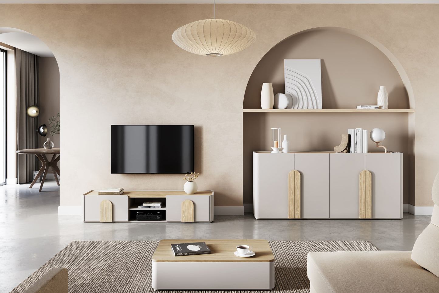 TV skapis Amil 170/35.5/48 cm Kašmirs/Eļļots ozols/Gaišs ozols - N1 Home