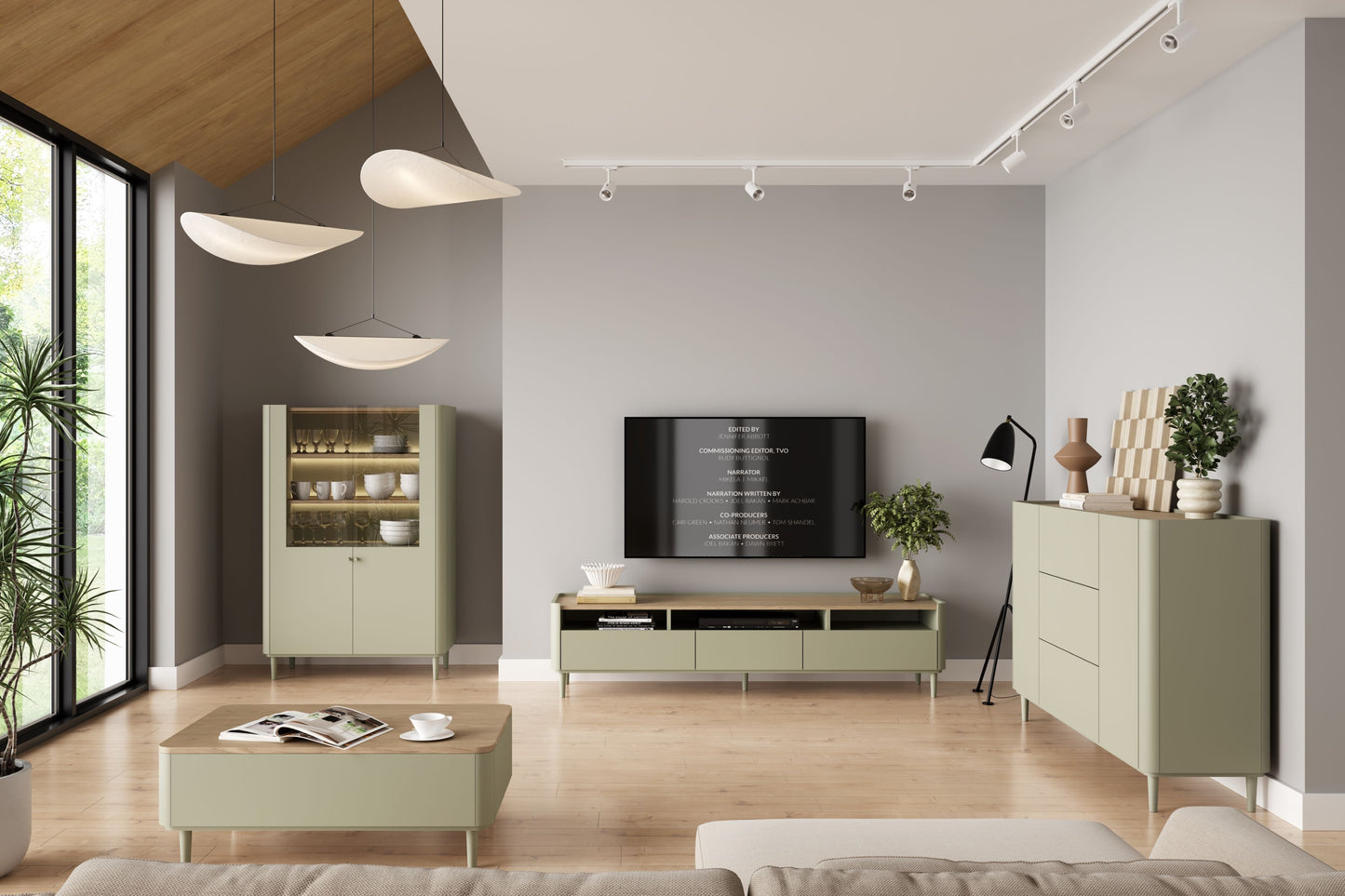 TV skapis Elva 200/48/48 cm Eikalipts / Baltijas kāpu ozols - N1 Home