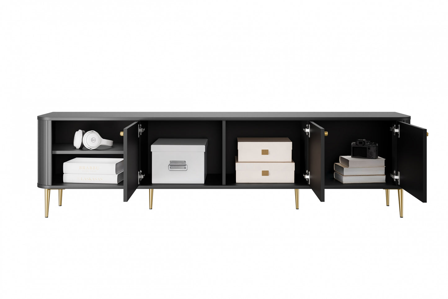 TV skapis Vespa 187/51/38 cm melns/zelts - N1 Home