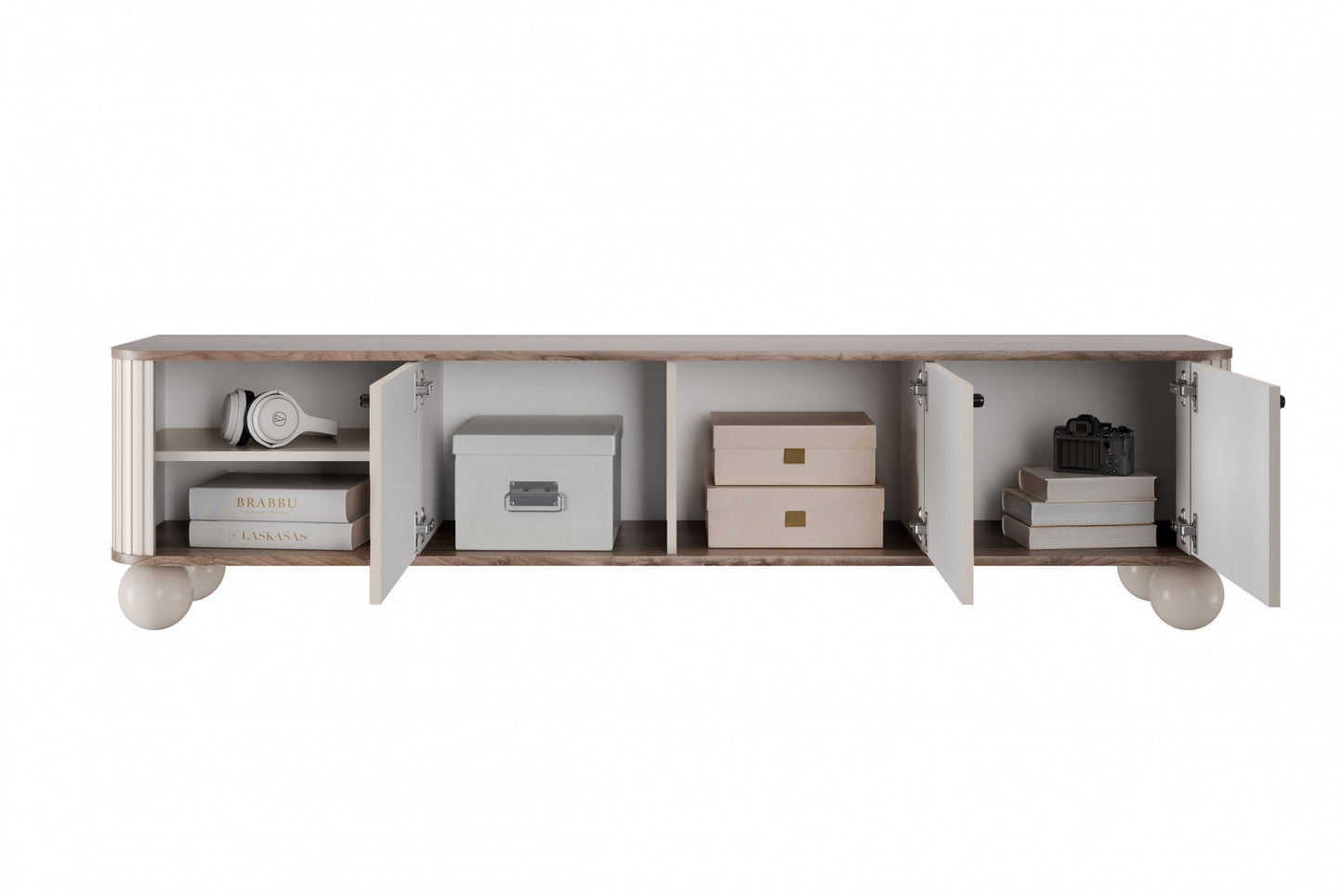 TV skapis Vespa 187/48/38 cm kašmirs/rieksts/melns - N1 Home