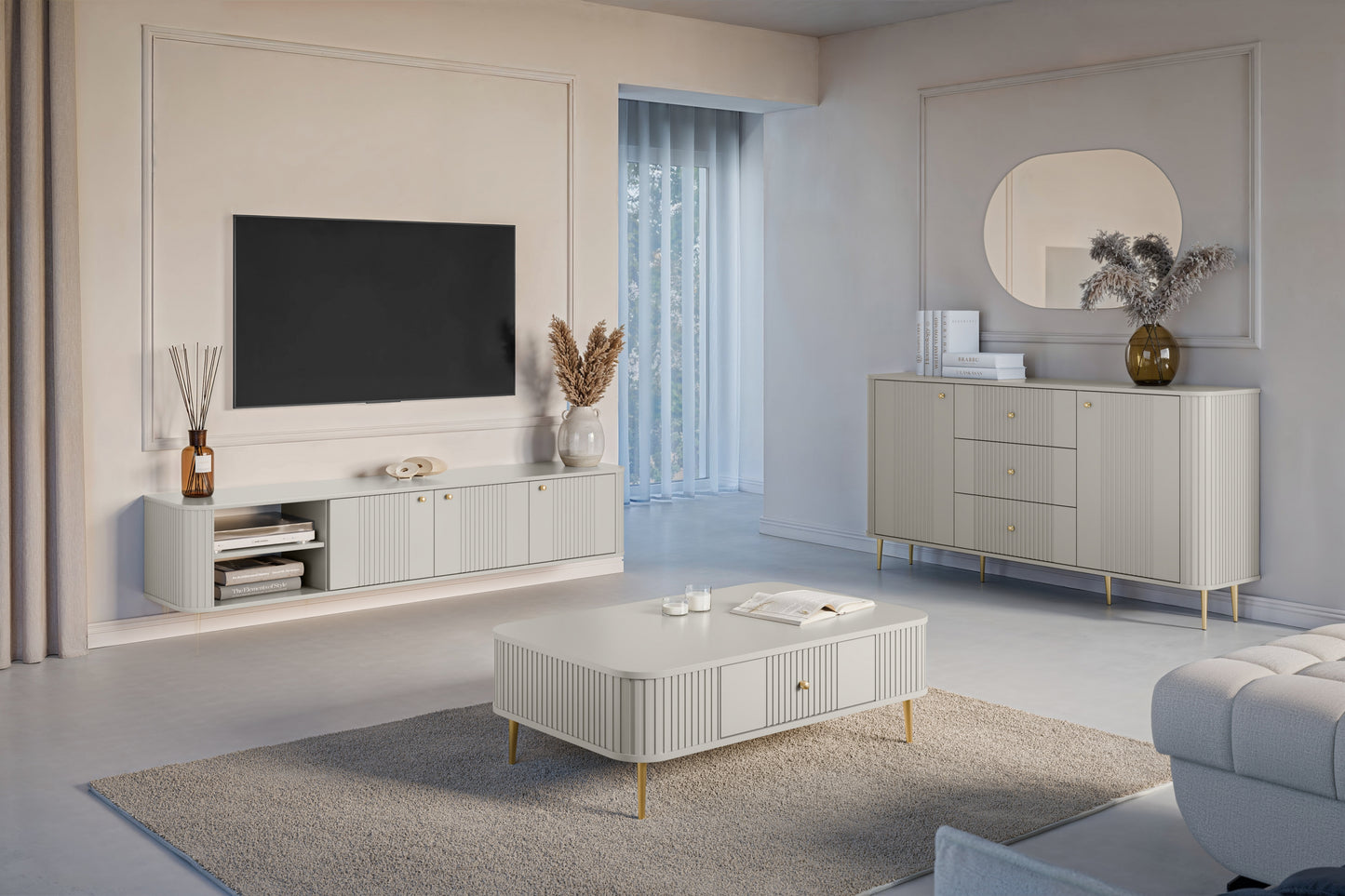 TV skapis Vespa 187/36/38 cm kašmirs/zelts - N1 Home