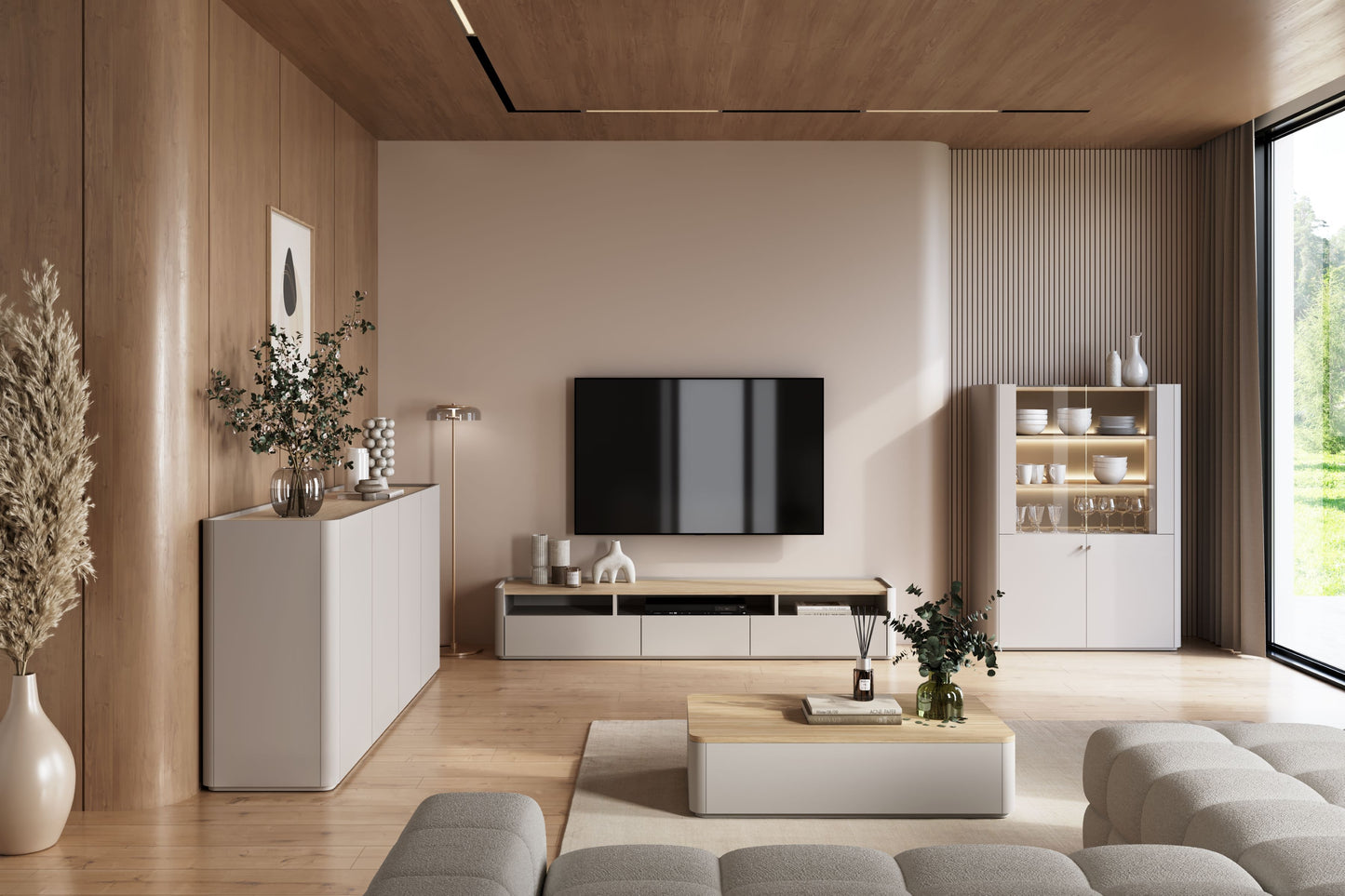 Vitrīna Elva 100/137,5/48 cm Kašmirs / Eļļots ozols - N1 Home