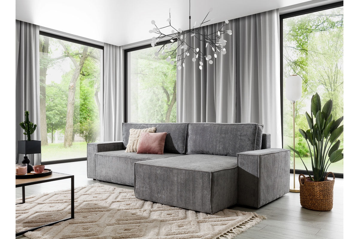 Dīvāns FIBI M  labais stūris 283/90-77/144 cm pelēks - N1 Home