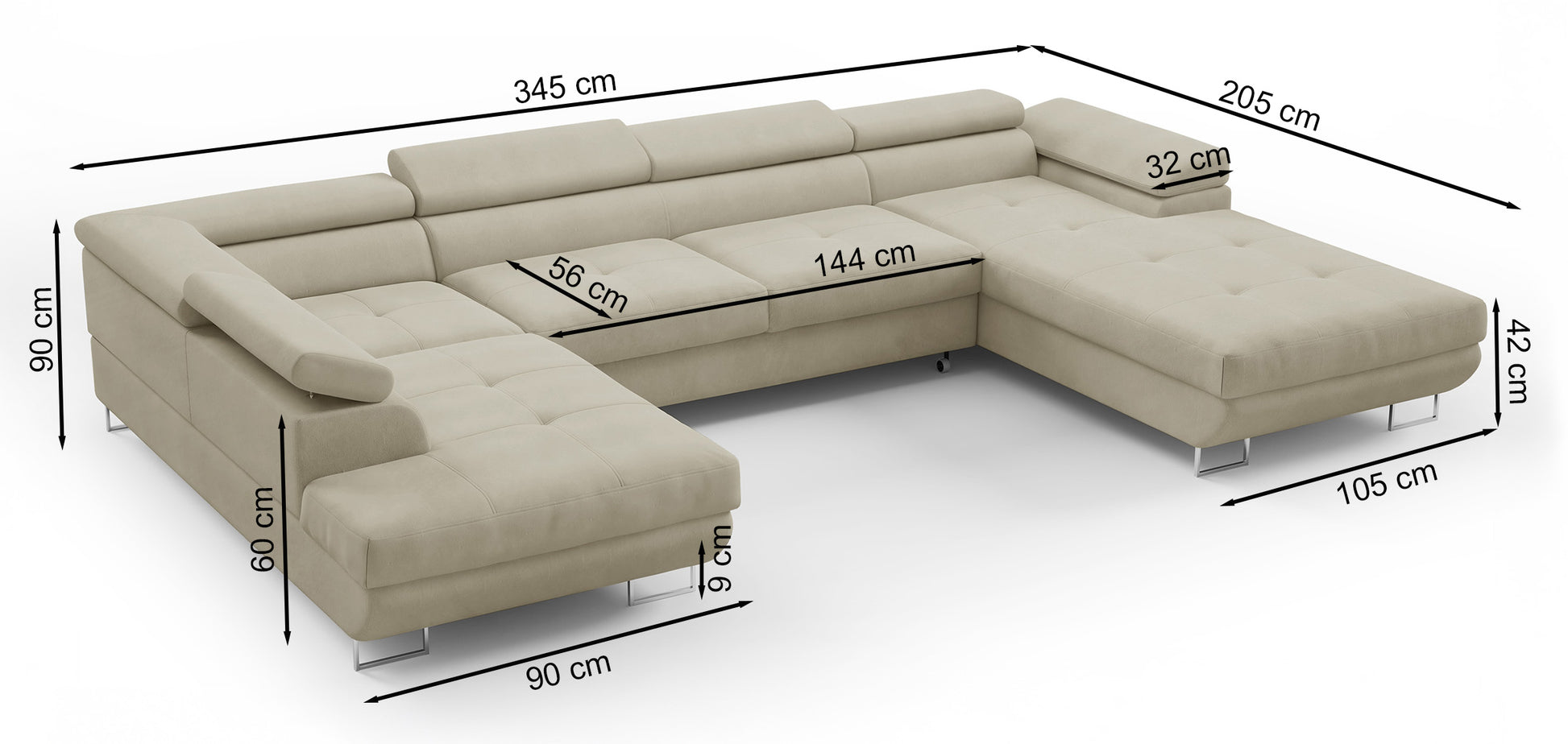 Dīvāns Nola 345/90/205 cm Gerra 105 - N1 Home