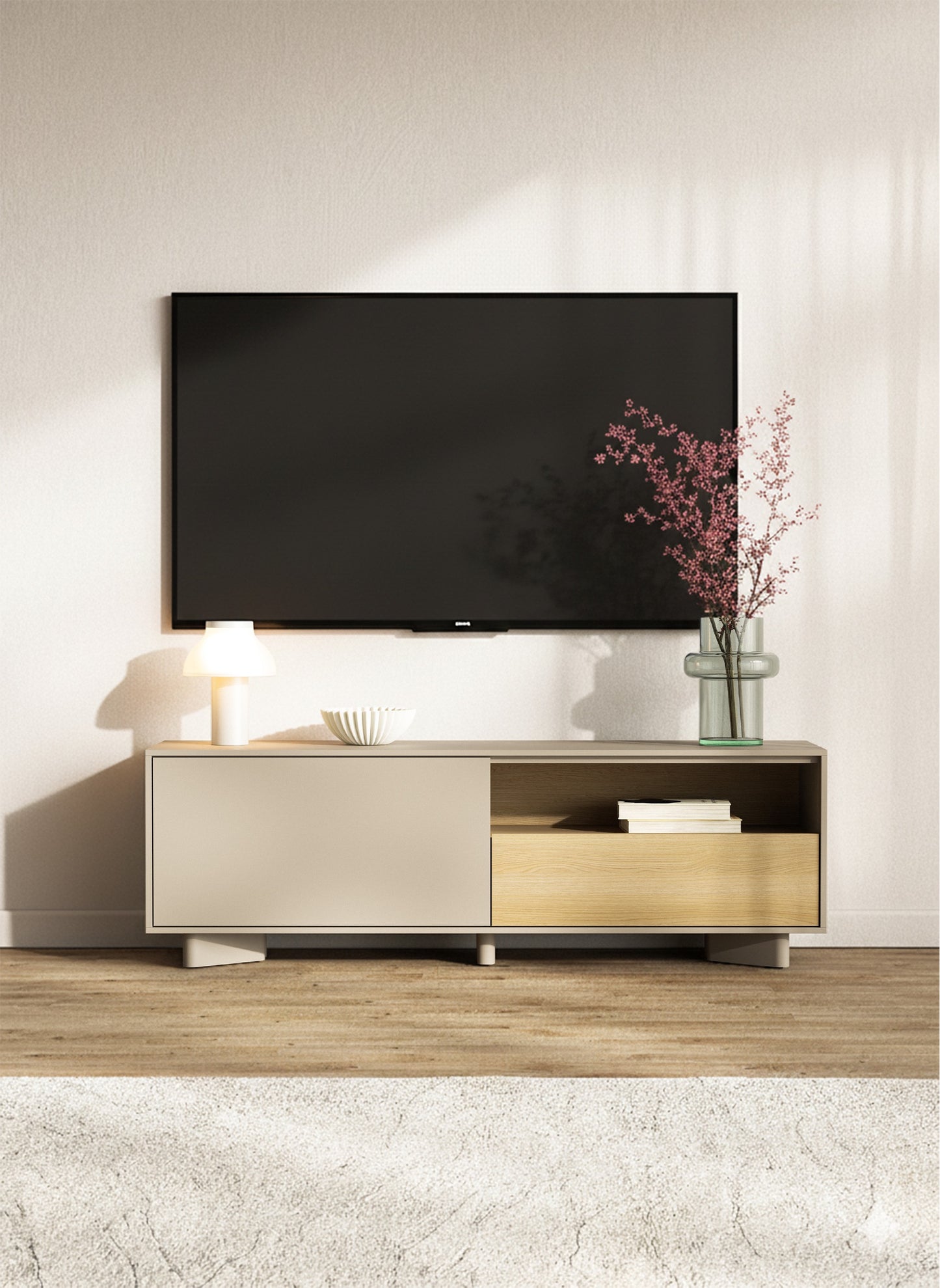 TV skapis Distri 140/46/35 cm Vičencas ozols/kašmirs