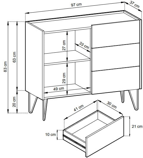 Kumodes Harmi 97/37/83 cm melns - N1 Home