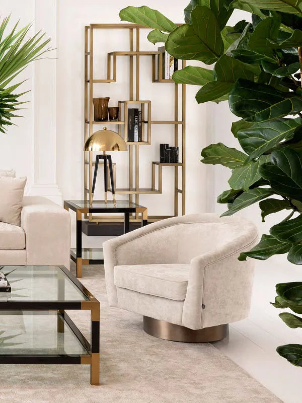 Krēsls Catene Eichholtz 80/80/76 cm Clarck sand | matte gold finish swivel base - N1 Home