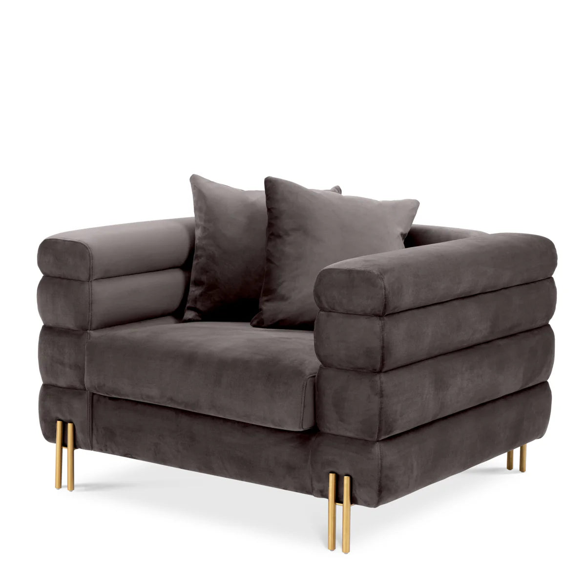 Krēsls York Eichholtz 112/97/69 cm Savona grey velvet | brushed brass finish legs - N1 Home