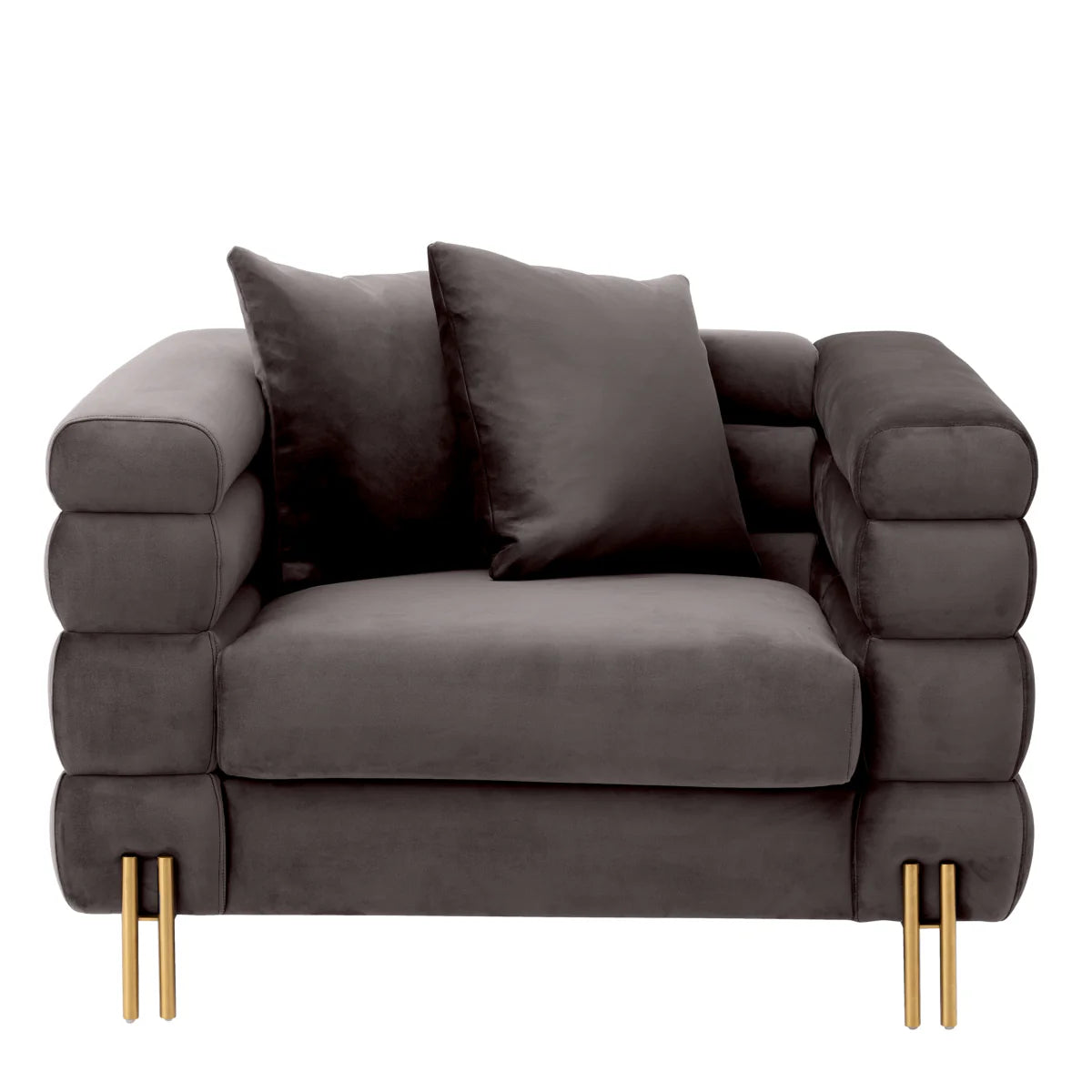 Krēsls York Eichholtz 112/97/69 cm Savona grey velvet | brushed brass finish legs - N1 Home