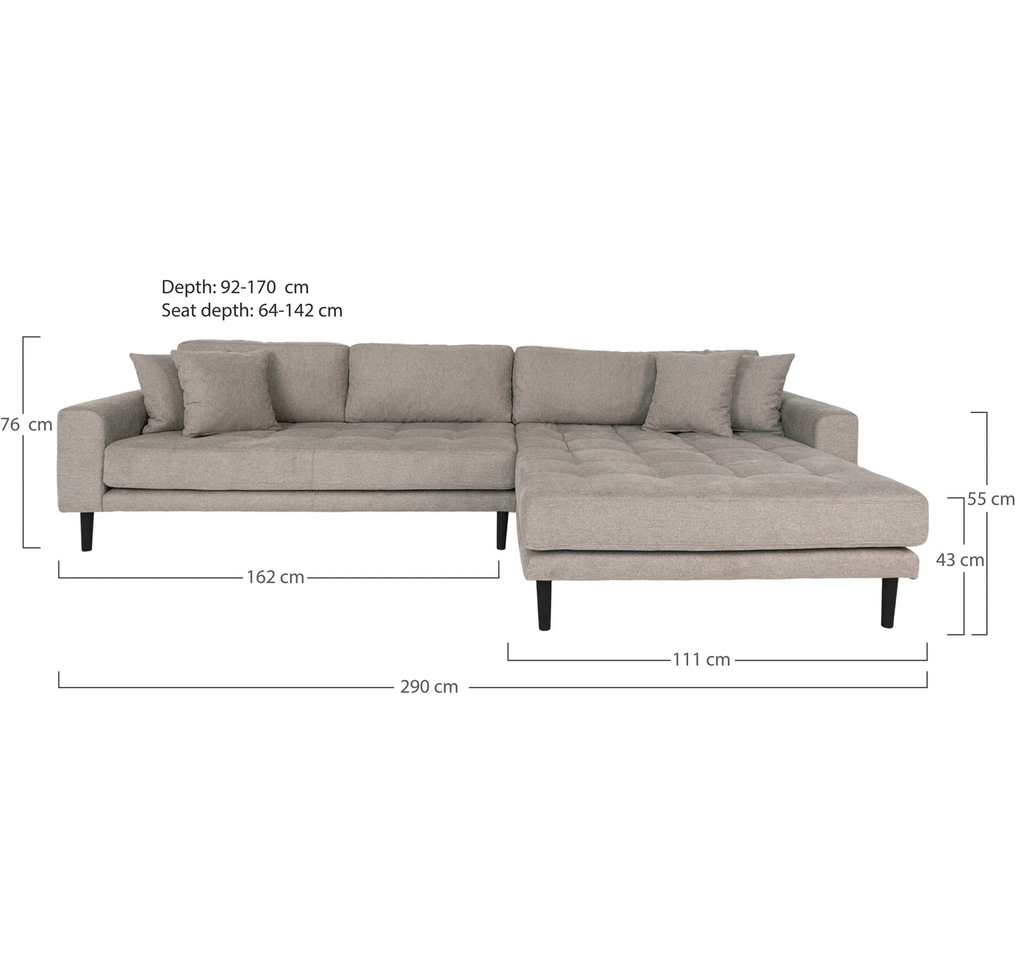 Dīvāns Lounge Lito 290/170/76 cm stone