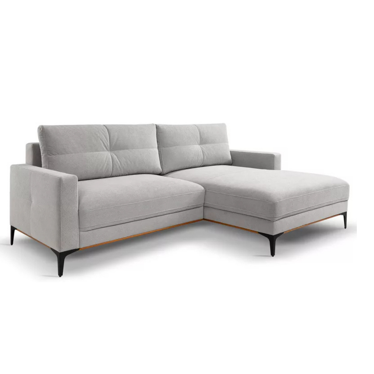 DASSINO L-formas stūra dīvāns ar gulēšanas funkciju ar glabātuvi, zili pelēks hidrofobs šenils, kreisa/laba puse - N1 Home