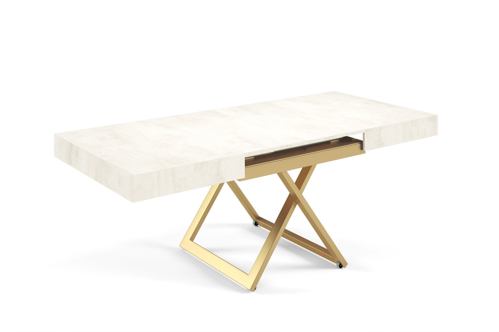 Galds Tiks U 27-80/120-200/80 cm balts hromix/zelts - N1 Home