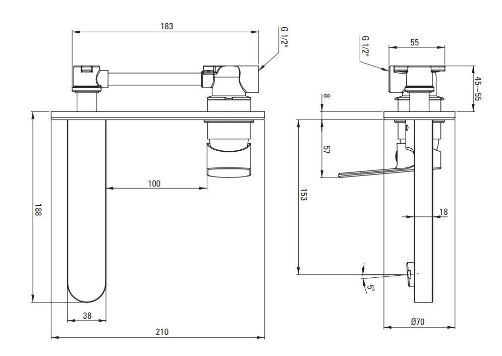 Iebūvēts izlietnes maisītājs Alpinia 188 mm hroms - N1 Home