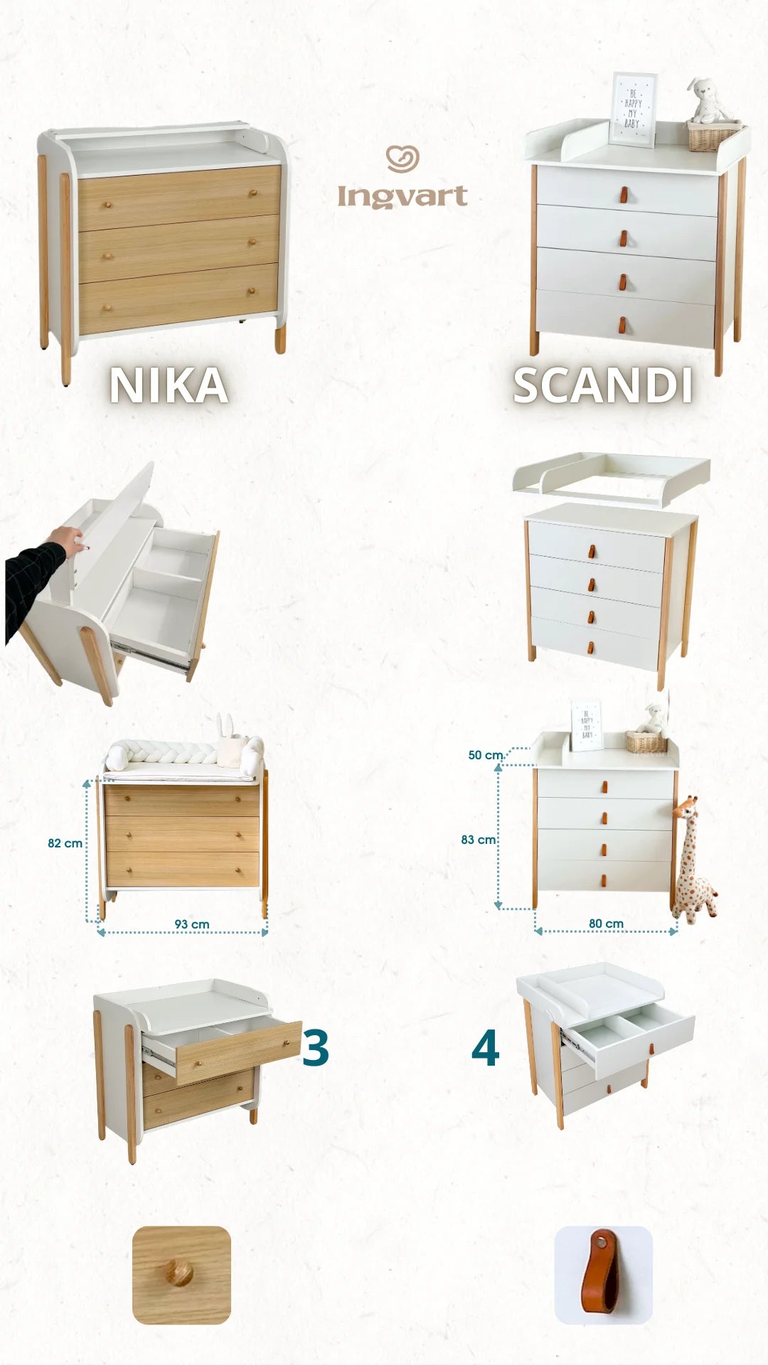 Ingvart Kumode ar Pārtinamo Galdiņu Nika 84/93/43 cm Eucaluptus/Natural - N1 Home