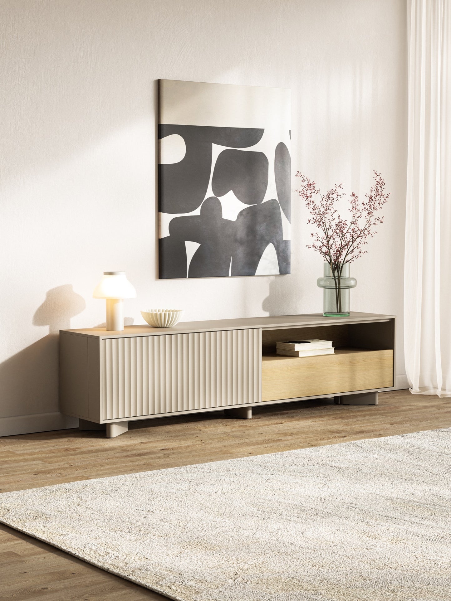 TV skapis Distri Riffle 175/46/35 cm Vičencas ozols/kašmirs