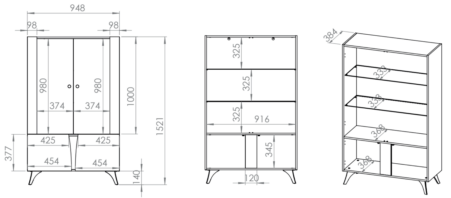 Skapis Toskana 152/94/38 cm ozols/melns - N1 Home