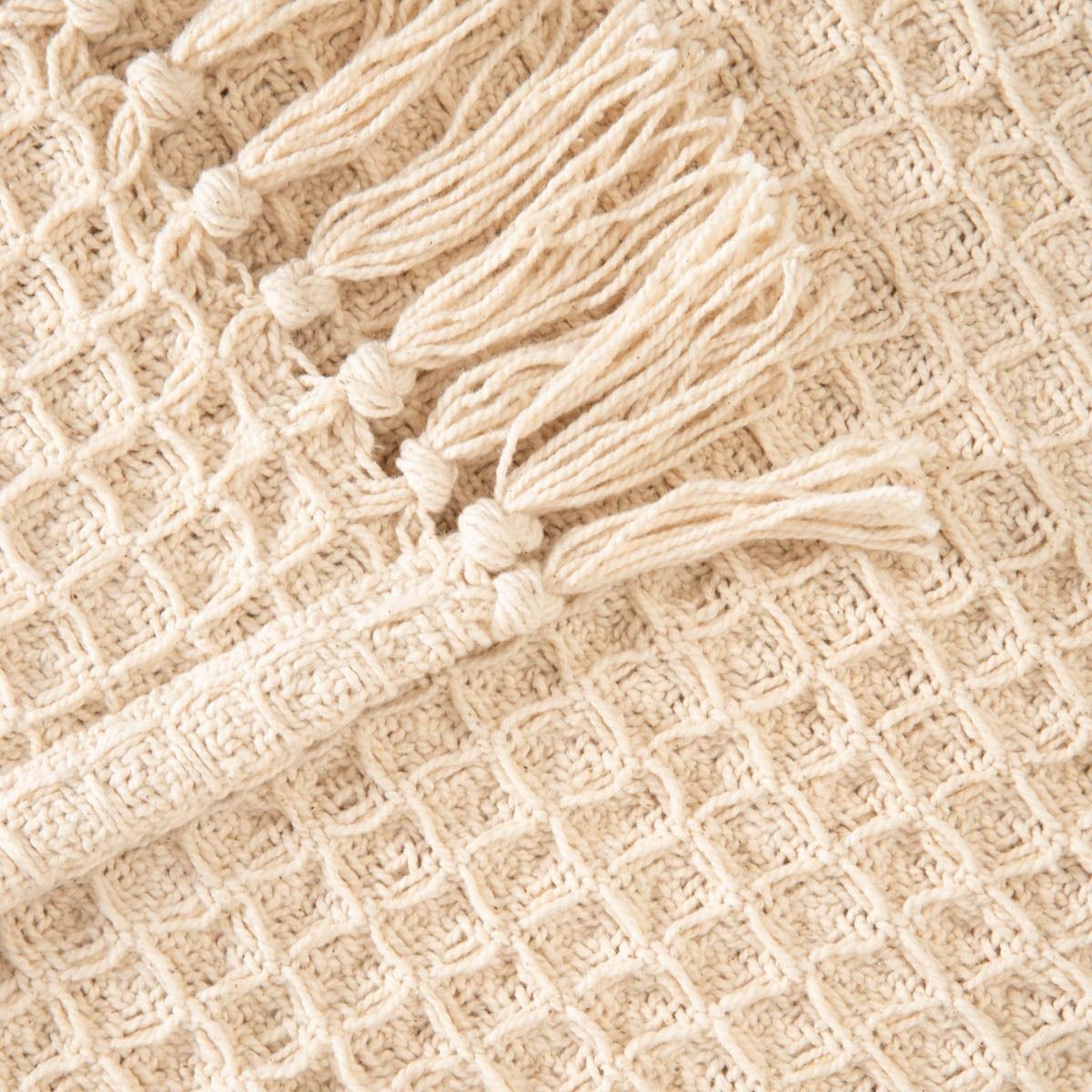 Kokvilnas sega Vaffe ar bārkstīm 130x170 cm ekru - N1 Home