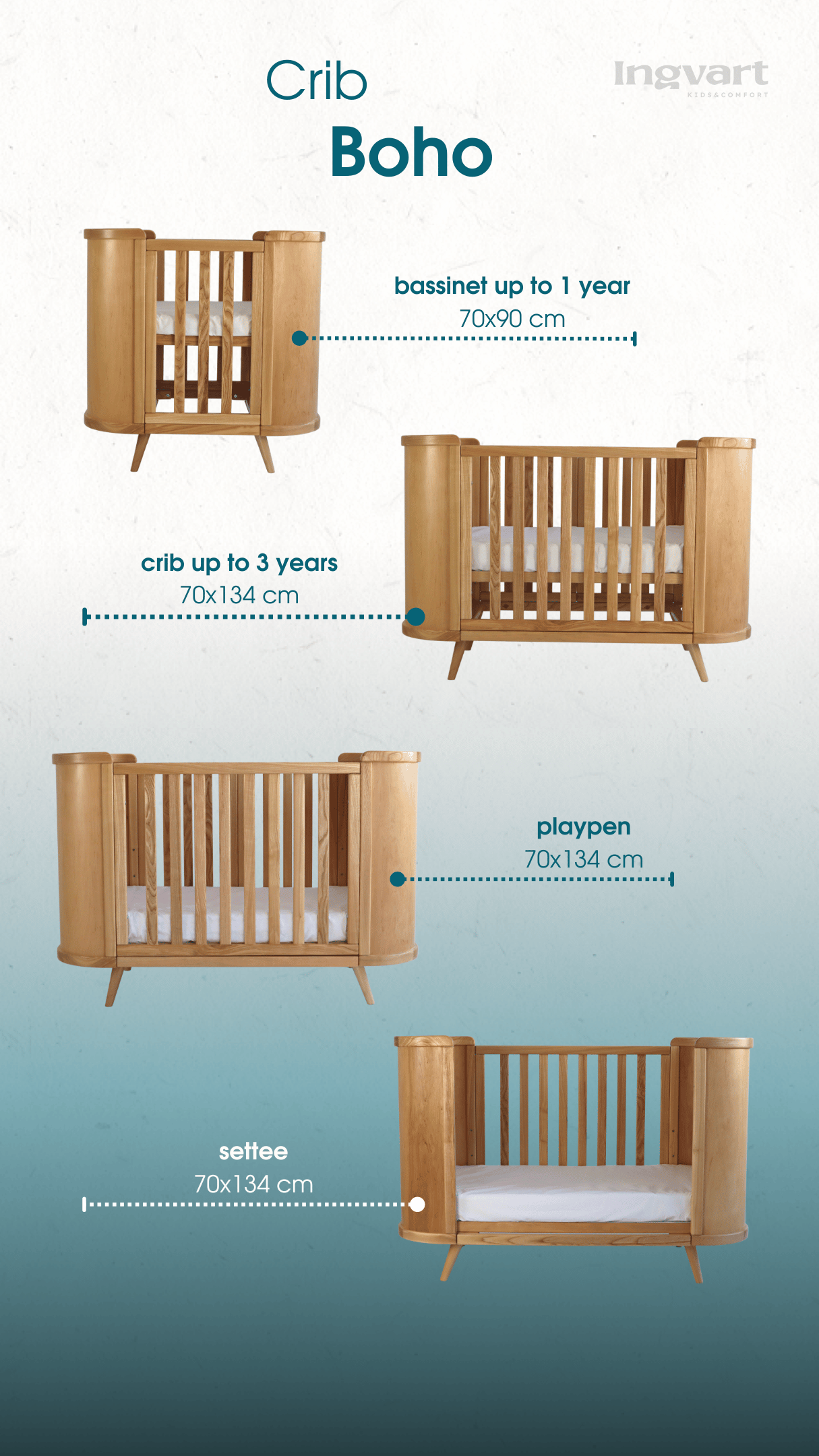 Gultiņa-transformers Boho Slim ar kustīgu sienu 70/90 - 134 cm balts - N1 Home