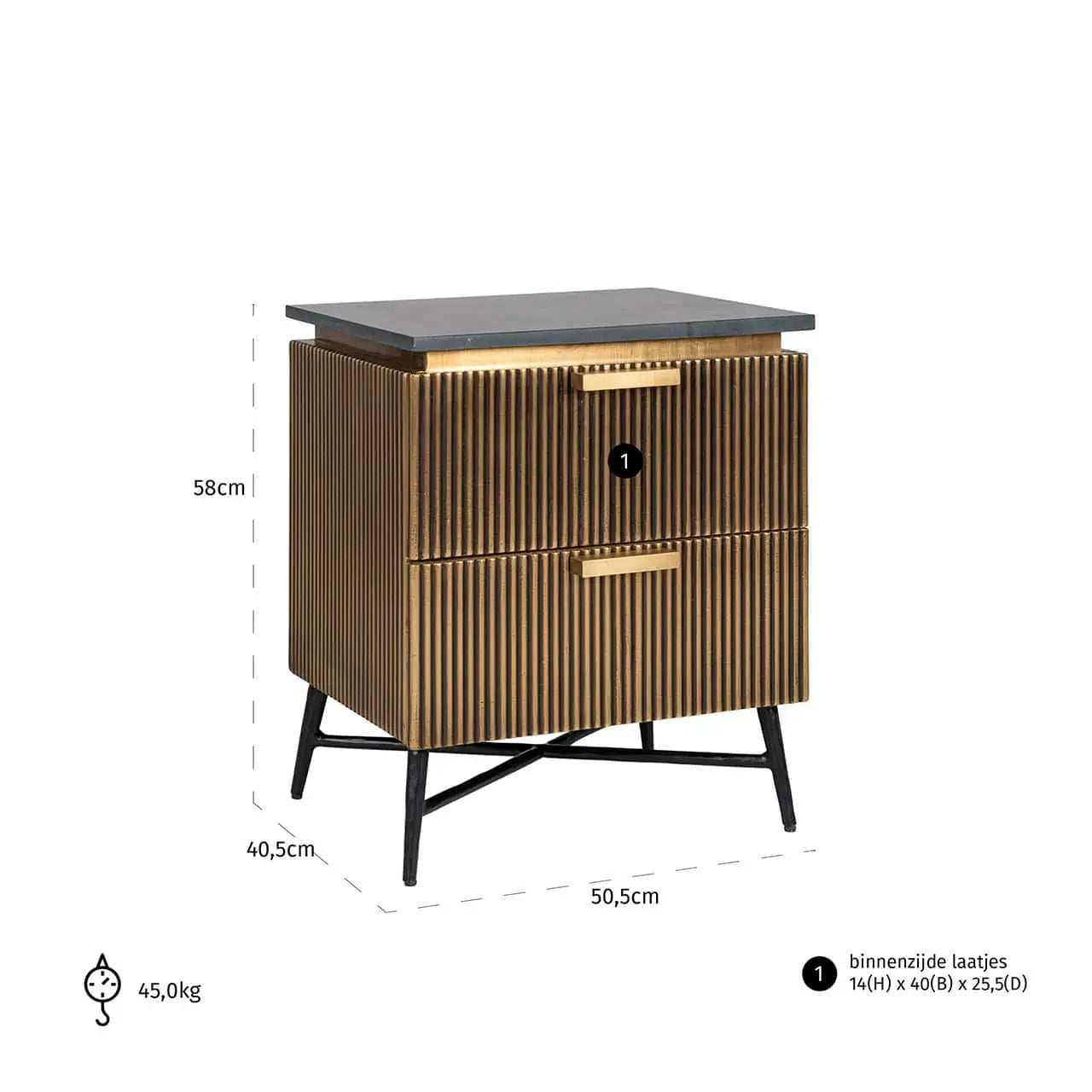 Naktsskapītis Ironville ar 2 atvilktnēm Richmond Interiors 58/50/40 cm zelts - N1 Home